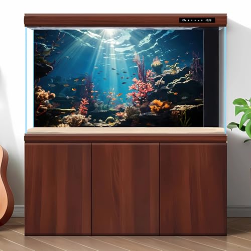 Ocean Floor Aquarium Background Under The Sea Coral Reef Fish Tank Background Underwater Aquatic Plants Sunray Terrarium Backgrounds Deep Ocean Tropical Sea Rock Aquarium Tank Backgrounds 24x12in - color: Light Blue, size: 24(W)x12(H)inches/ 60(W)*30cm(H)