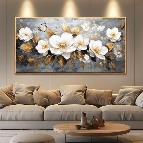 FUHAIHUA Wood Framed Canvas Wall Art For Living Room Large Wall Decor For Office Bedroom Decoration White Flower Pictures Farmhouse Painting Artwork Room Wall Mural Aesthetic Home Decor 32x72 - color: White Flower Wood Framed, size: 72"L x 32"W