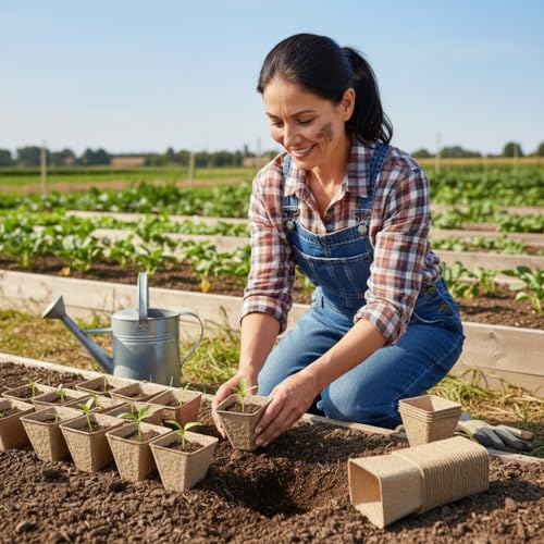 YESIACE 126 Packs Square Peat Pots, 3.15 Inch Seed Starting Pots with Drainage Holes Square Nursery Pot,Biodegradable Eco-Friendly Round Plant Seed Starter Peat Germination Seedling Trays - size: 3.15 inch Square