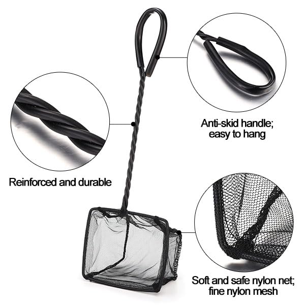 3 Pack Aquarium Net, Multi-Size Fine Quick Fish Catch Nets Extra Soft Nylon Fishing Nets with Plastic Handle for Aquarium Fish Tank Supplies- Black (4in,5in, 6in) - color: Black, size: Multi-Size Set: 4"/5"/6" (3-Pack)