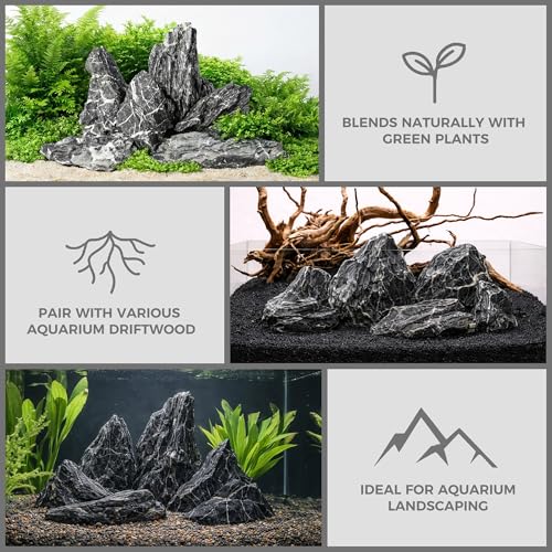 6.1-8.1 Inches Natural Seiryu Stone, 6 PCS Large Aquarium Rocks for Aquascaping, Iwagumi Layouts, Terrariums & Aquarium Décor