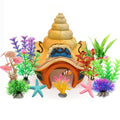 Fish Tank Decorations kit, Aquarium Decor Sea Shell House x 1pc, Fish Tank Accessories Aquatic Plants x 8pcs, Starfish x 2pcs, Coral x 1pcs.