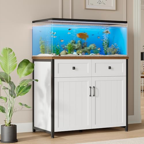 Pipleo 40-50 Gallon Aquarium Stand with Power Outlets, Cabinet for Fish Tank Accessories Storage, Heavy Duty Metal Fish Tank Stand Suitable for Turtle Tank, Reptile Terrarium, 660LBS Capacity, White