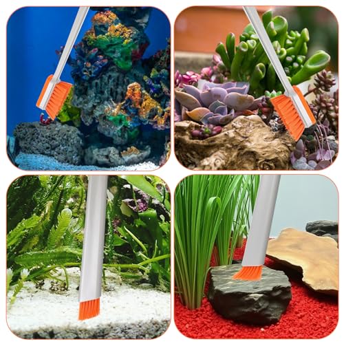 2 Pcs Small Fish Tank Cleaner Brush with Fishing Net Algae Scraper Fish Tank Brush Scrubber Sponge Tool Long Handle for Cleaning Glass Acrylic Aquariums Home Kitchen