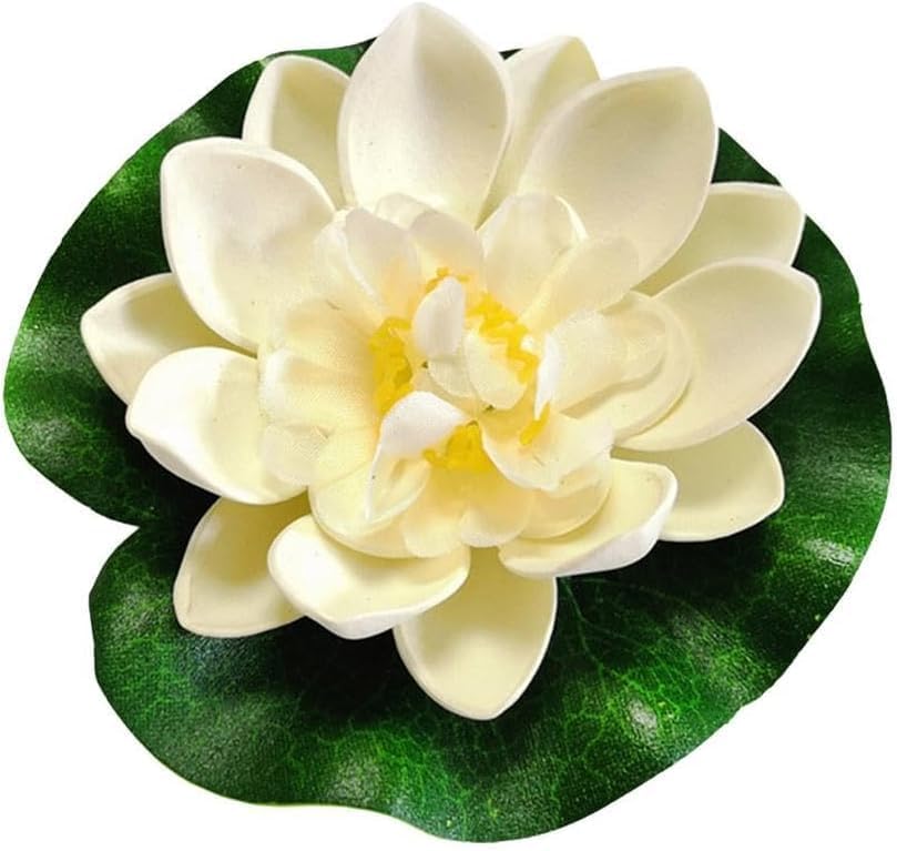 Artificial Floating Foam Lotus Flower with Water Lily Pad,Lifelike Pond Pool Lotus Ornaments,Realistic Ornament for Home Garden Pond Aquarium Decor，Artificial Plants and Flowers (White) - color: White