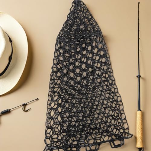 FRCOLOR Silicone Mesh Fishing Net Replacement, Foldable Fish Net Bag Without Handle, Lightweight Black Silicone Fish Netting for Freshwater and Saltwater Fishing