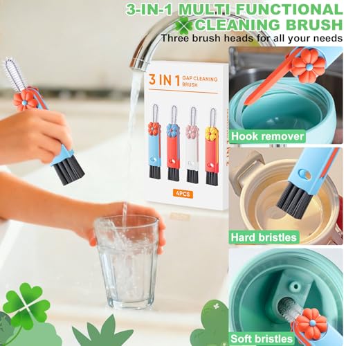 3 in 1 Cup Lid Cleaning Brush, Multifunctional Gap Cleaning Brush, Home Kitchen Crevice Brush, Portable Bottle Cleaner Brush for Cleaning Tight Spaces, Bottle Gaps, Travel Mug Caps(4 PCS)