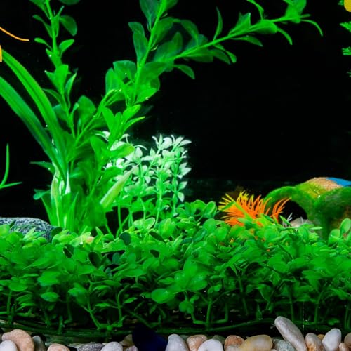 Aquarium Decorations Grass Artificial Plastic Lawn 10 inches Square Landscape Green Plants,Easy to Clean Landscape Ornament Realistic Faux Water Grass,with 8 Pcs Suction Cups