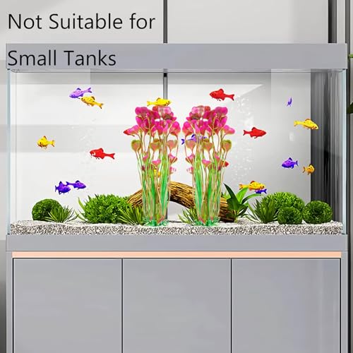 AQUANEAT Artificial Fish Tank Plants, Plastic Aquarium Accessories Large, 15.5 inch Red Decorations, 2pcs - color: Red