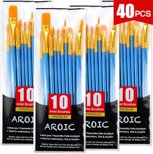 Acrylic Paint Brush Set, 4 Packs / 40 pcs Nylon Hair Brushes for All Purpose Oil Watercolor Painting Artist Professional Kits - color: Blue, size: 40pcs