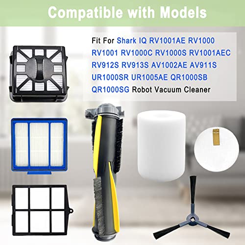 Accessories Kit for Shark IQ RV1001AE AV911S EZ AV1010AE RV1000 RV1001 AV970 AV993 AV1002AE,1 Main Brush,3 Filter,6 Side Brushes,1 Pre Filter,1 Filter&1 Pre-Motor Foam&Felt Filter - color: 1+3+6+2+1+1+1 Pack