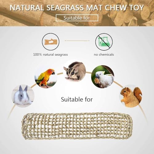 Bird Seagrass Mat 30" × 7" Parrot Natural Grass Woven Net Hammock Parakeet Climbing Rope Ladder Mat Chew Toys Cage Accessories for Pigeon Macaw Cockatiel Conure Budgie Cockatoo Rat Bearded Dragon - size: 30" x 7"
