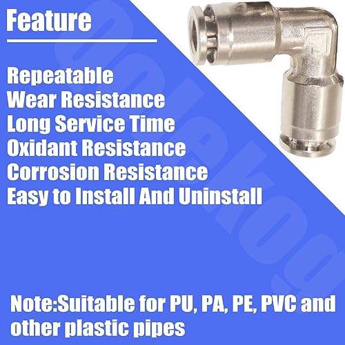 Pneumatic Push To Connect Fittings Heavy Duty Elbow Quick Air Fittings 1/4 inch x 1/4 inch Tube OD Nickel Plated Brass Quick Connect Fittings PV-1/4 (5 Pack) - size: 1/4" OD(5Pcs), style: Elbow
