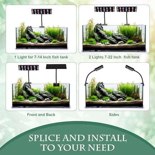 Rossesay 2 Pack Fish Tank Light Clip on LED Aquarium Light 12w 42 LEDs Assemble Aquarium Lamp with White Blue Red Green, 7-14 Inch for 7-22 Inch Planted Tank