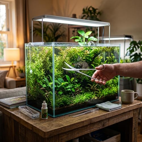 Stainless Steel Aquarium Plant Scissors, Professional Grass Trimming Tool with Mirror Polished Surface, Comfortable Hand Curve for Fish Aquascaping (Curved shear 25cm)
