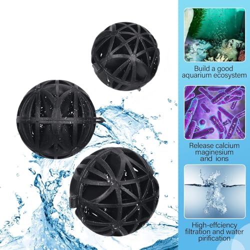 CHENGU 100 Pcs Bio Filter Balls Black Bio Balls for Aquarium Filter Pond Filters 1.02 Inch Internal Bioballs Filters Media with 2 Pieces Aquarium Media Bags Mesh Bags with Zipper for Fish Tank Pond