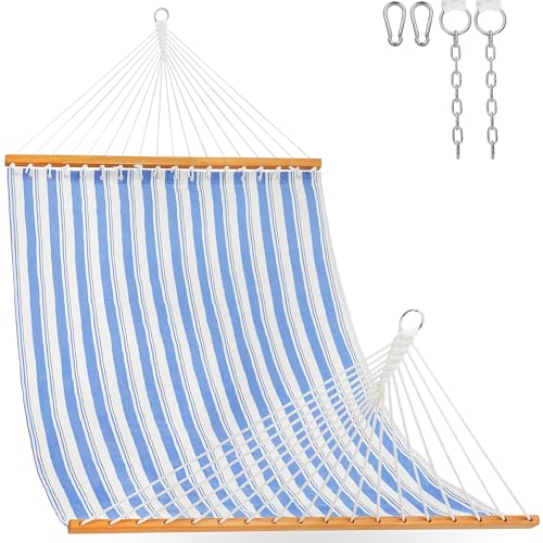 Lazy Daze Hammocks Quick Dry Hammock with Spreader Bar Textliene Fabric Double 2 Person Hammock with Chains Outdoor Patio Poolside Backyard Beach 450 lbs Capacity, Blue Stripes - color: Blue Stripes