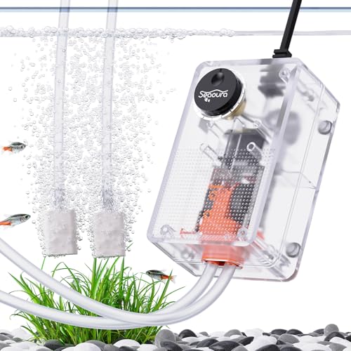 SEAOURA Aquarium Air Pump, Adjustable Quiet Fish Tank Bubbler, 3W/50GPH Oxygen Aerator Pump, Dual Outlets Air Pump for Fish Tank with Air Stone & Tubing Accessories, 10-100 Gallon - size: 2 Outlet (≤ 100 Gal Tank)