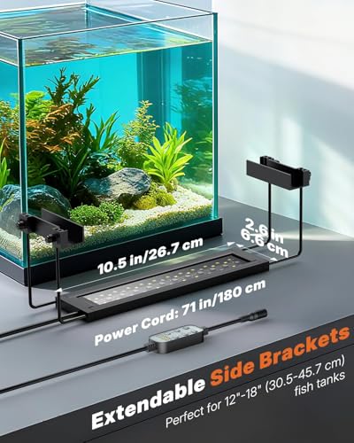 Pawfly Aquarium Light for Plants, 14 W Bluetooth Fish Tank Light, Full Spectrum Aquarium Lights for 12"-18" Fish Tanks, Extendable 24/7 LED Lights with Timer Modes & Adjustable Brightness - size: 12"-18"