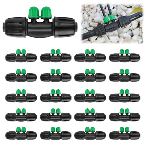 Kalolary 20PCS Locked Barbed Tee Connectors, 1/2" to 1/4" Drip Irrigation Fittings Kit 12/16mm to 4/7mm Tube Lock Female Connector 4-Way Barbed Lock Irrigation Parts for Watering System (Black Green) - color: Black Green 1/2" to 1/4" 4-Way
