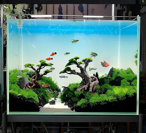 Novelsite Fish Tank Decor- Bonsai Trees with Faux Moss- Aquarium Rocks Aquascaping- Made of Sandstone, Goldfish Betta Fish Tank Decorations Hides Accessories - color: Tree-bonsai, size: Tree-Bonsai-S