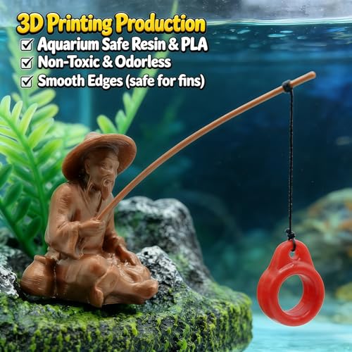 Floating Aquarium Decor with Interactive Fish Feeding Hook, Fish Tank Decorations for Betta, Guppy & Shrimp, Safe ABS Material Floating Fish Tank Decor, 3D Old Man