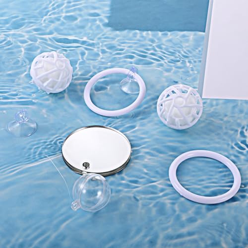 Betta Fish Tank Accessories Beta Enrichment Toys 2 Fish Exercise Training Rings with Suction Cups 2 Nitrifying Balls and 1 Floating Mirror with Ball for Aquarium Tank