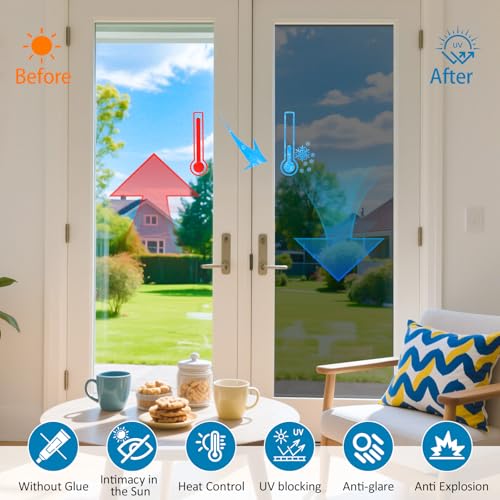 Niviy Home Window Tint Film Heat Blocking, Daytime Privacy One Way Mirror Window Film, Heat Reflective Window Privacy Film See Out But Not in, Black Silver, 23.6 Inch X 78.7 Inch - color: Black Silver, size: 23.6"x 78.7"