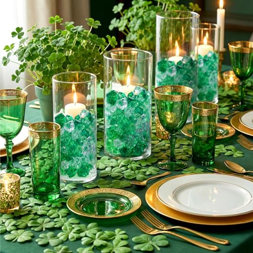 Syhood 570 Pcs 5 Sizes Green and Clear Fake Crushed Ice Rocks Irish Acrylic Diamonds Plastic Gemstones Treasure Crystal Gems for Vase Fillers Table Scatter Fish Tank Centerpieces Decoration - color: Green