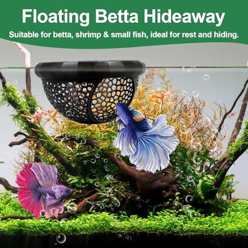 Uncle Yang 2 PCS Floating Betta Hammock & Shrimp Shelter 3D Printed Aquarium Decor Floating Betta Hide with Feeding Ring Safe Resting Spot for Betta Fish, Shrimp and Small Fish