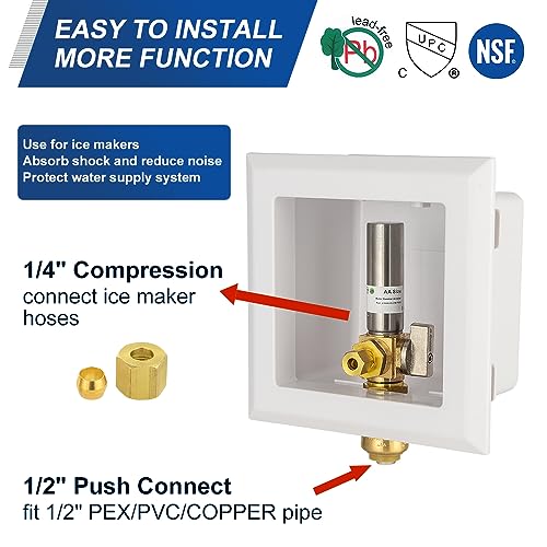 EFIELD Universal Ice Maker Box,1/2-Inch Push fit Inlet Connection with Installed 1/4-Turn Ball Valve with Stainless Steel Arrestor,(IM031) - size: with SS Arrestor, style: Push Fit