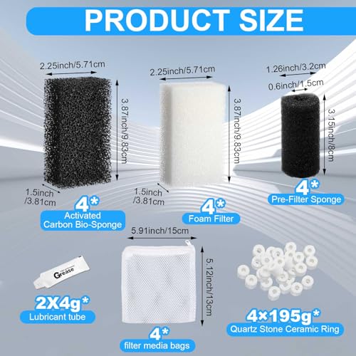 Threlaco 22 Pcs/4 Set of Three-Stage Filtration Fish Tank Filter Compatible with Aquaclear 30 Power Filter, Maintenance Kit, Foam Pads, Mesh Bags, Ceramic Rings, for 10- to 30-Gallon Aquariums - style: Aquaclear 30