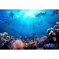 AOFOTO 10x8ft Underwater World Backdrop for Photography Aquarium Seabed Rocks Lights Coral and Fishes Tropical Ocean Scene Under The Sea Background Kids Party Decoration Banner Photobooth Props - size: 10x8ft