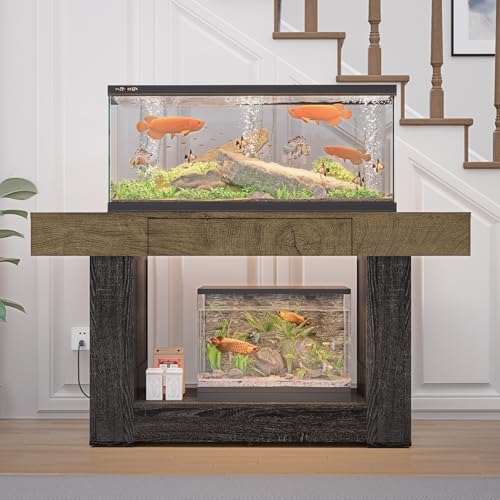 55–75/90 Gallon Aquarium Stand, Heavy Duty Fish Tank Stand for Turtle,Reptile&Amphibians,MDF Board Tabletop with Drawer&Power Outlet,Reinforced Metal Frame,Black/Brown Wood - color: Black Brown