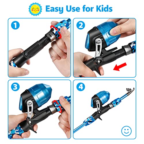 PLUSINNO Kids Fishing Pole with Spincast Reel Telescopic Fishing Rod Combo Full Kits for Boys, Girls, and Adults - color: Blue, size: 4FT / 1.2M