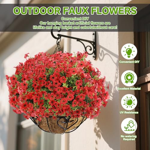 Artificial Flowers Fake Plants for Outdoors Spring Decoration, 13Bundles Silk Realistic UV Resistant Faux Flowers for Outside Planter Porch Yard Patio Garden Home Indoor, Red - color: Red, size: Artificial Flowers(13 Pcs)