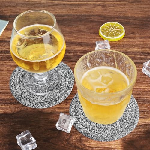 ABenkle 8 Pcs Drink Coasters with Holder, Cotton Woven Absorbent Coasters for Drinks, Minimalist Home Decor Coaster Set for Wooden Tabletop Protection Table, 4.3 inches Mied Gray - color: Mixed Gray, size: 8 Pcs