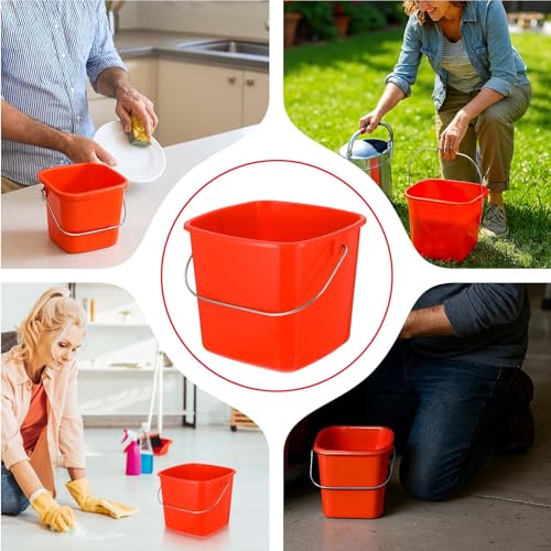 Kifmurase 6 Pcs 3 Quart Plastic Cleaning Bucket, Small Square Detergent Pail with Handles, Utility Bucket for Home, Office, Kitchen, School, Commercial Use,（Red）