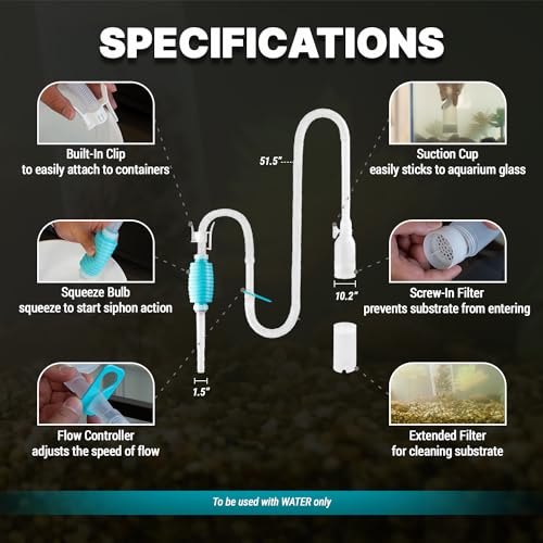 TERA PUMP Aquarium Gravel Cleaner for 10-20 Gallon Tanks - BPA-Free, Siphon with Flow Controller, Extendable No-Spill System for Freshwater and Saltwater