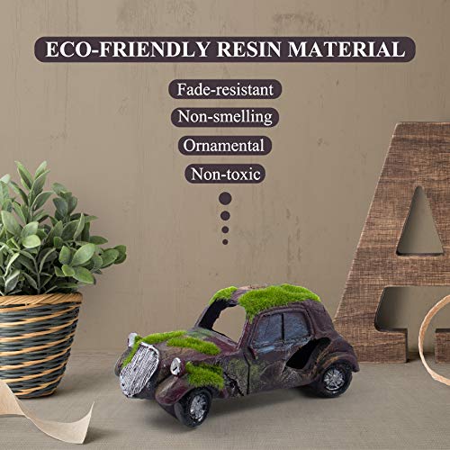 AUEAR, Aquarium Resin Car Ornament Truck Fish Tank Decorations Imitation Wreck Decor with Flocking Moss