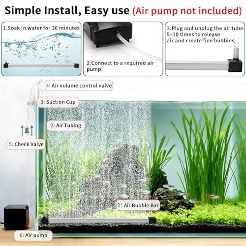 Aquarium Air Bubble Bar, 9.84 Inch Double Row Fine Mist Air Bubble Curtain Wall, Self-Sinking Fish Tank Air Diffuser Set, Enhanced Oxygen Bubble Strip for Freshwater Saltwater Hydroponics - size: 9.8 Inch