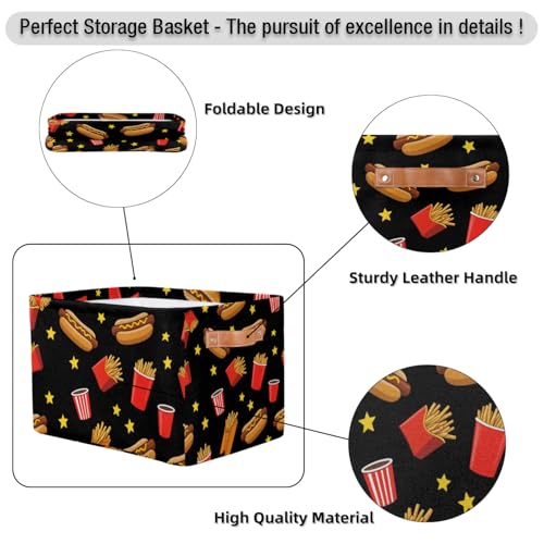 Storage Basket Hot Dog Fries Storage Bins with Handles Polyester Storage Boxes Collapsible Nursery Baskets for Bathroom Living Room,1 Pack - size: 1 Pack