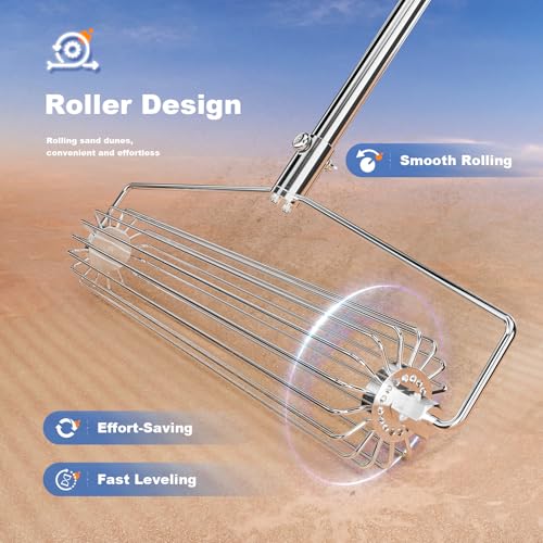 Golf Sand Leveling Rake, Bunker Rake for High Jump Long Jump Track and Field Sandy Golf Course, Roller Design Golf Sand Trap Bunker Simulator