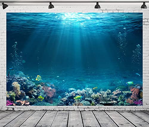 BELECO Underwater World Backdrop 9x6ft Fabric Undersea Backdrop for Photography Under The Sea Tropical Fish and Corral Deep Sea Sunlight Seabed Background Undersea Party Decor Photo Studio Props - size: 9x6FT