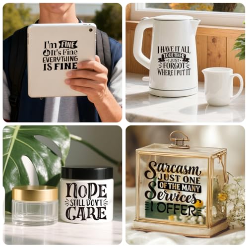 Peacoblue 18 Sheets Rub on Transfers for Crafts, Funny Satirical Quotes 3.6"x3.9" UV DTF Cup Wraps Waterproof Cold Transfers Stickers for Wood Glass Metal Cup Tumblers Mirrors Mugs Home Decor - style: Funny Satirical Quotes