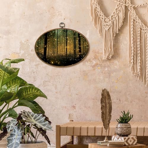 kdqua Enchanted Forest Oval Wall Art Decor, Dark Academia Forest Landscape Canvas Artwork Framed, Mystical Moody Botanical Wall Hanging Decorations for Home Bedroom Living Room, 11.4x8.6 Inch - color: Forest-oval, size: 11.4"L x 8.6"W
