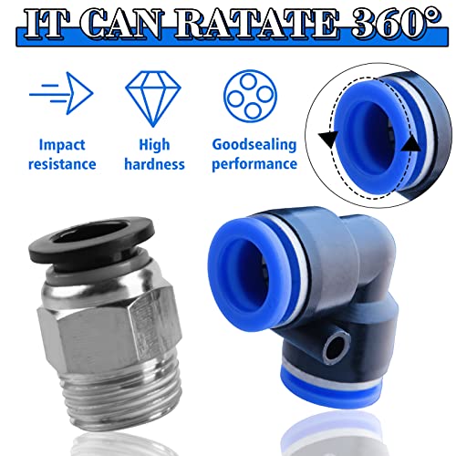 50PCS Air Line Fitting Kits, NPT Thread Push To Connect Fittings, Nylon Tubing 1/4, 3/8, 1/8, 1/2" Quick Connect, Air Line Fittings assortment kit for Automotive Car or Industry Air System - size: 50PCS PBT Plastic & Copper