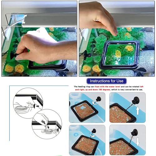 2pcs Feeding Fish Ring Set, Fish Food Feeder +Thermometer Strip, Tank Decor, Aquarium Tank Accessories for Floating Foods, for Betta, Guppy, Goldfish Etc - color: Black Set
