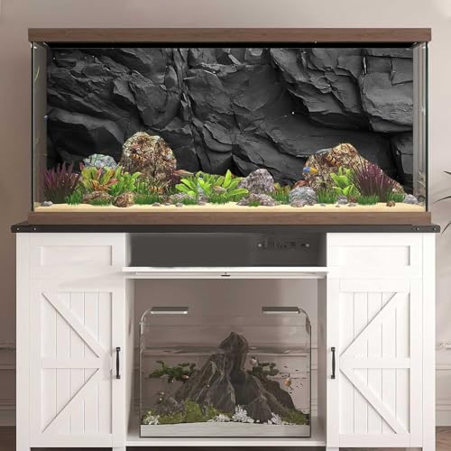 Stone Aquarium Background, Underwater Black Rock Fish Tank Background Rocky Terrarium Background, Polyester Background with 6 EVA Double-Sided Tapes 48x24 inches/120x60cm - color: Stone, size: 48"L x 24"W