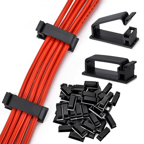50Pcs Self Adhesive Cable Management Clips,Cable Organizers Wire Clips Cord Holder for PC Laptop Ethernet Cable Desktop Home Office(1.78’’ x 0.75’’ x 0.28’’,Black) - color: Black, size: 1.78’’ x 0.75’’ x 0.28’’